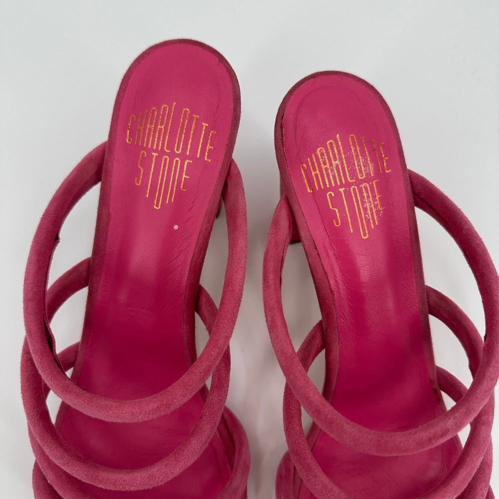Charlotte Stone Bettina Women Hot Pink‎ Suede Strappy Block Heel Mule Sandals 10 - Picture 4 of 8